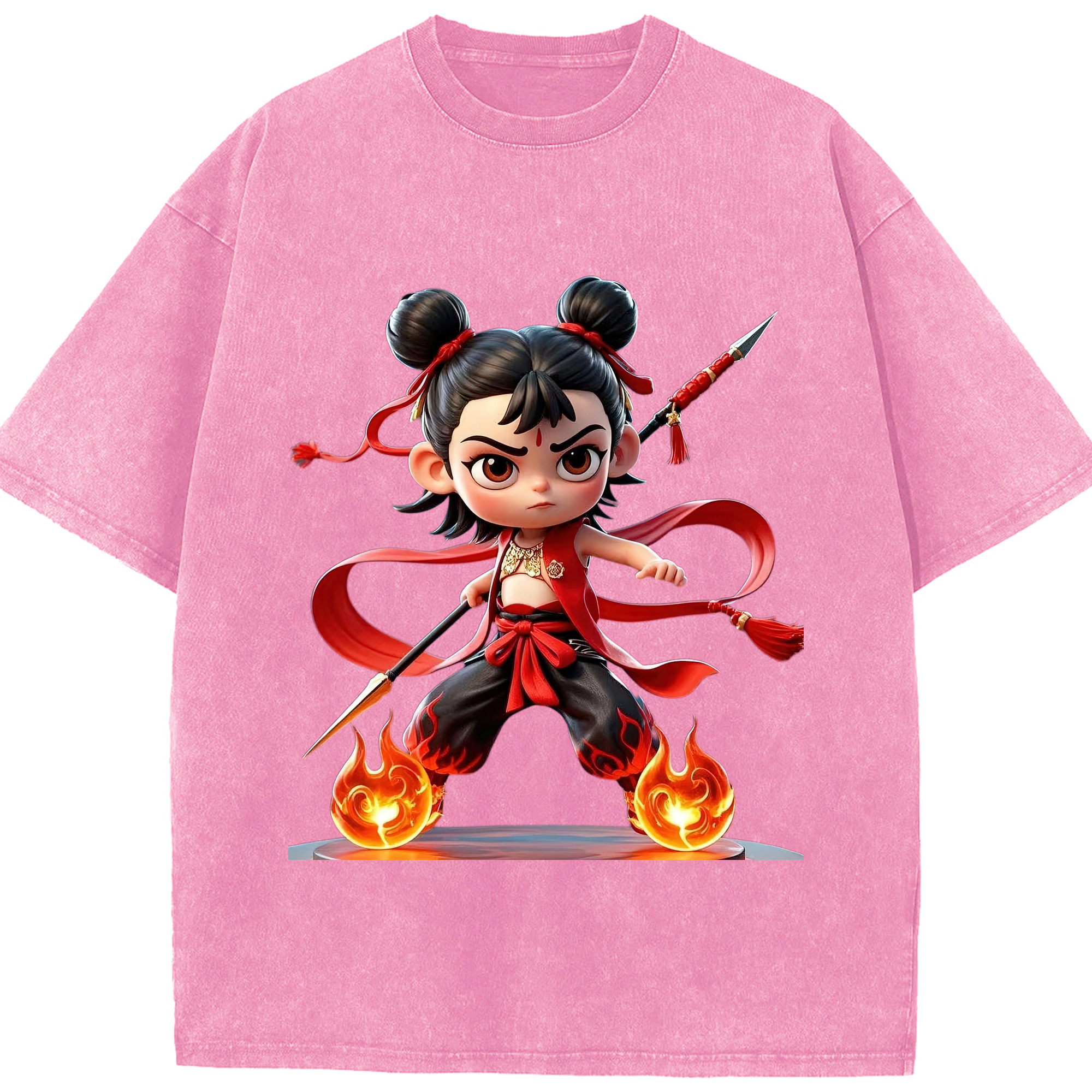 （画像用） Ne Zha 2 ナタ 魔童の大暴れ 綿100% ヴィンテージ風 半袖Tシャツ（フロントプリント）
